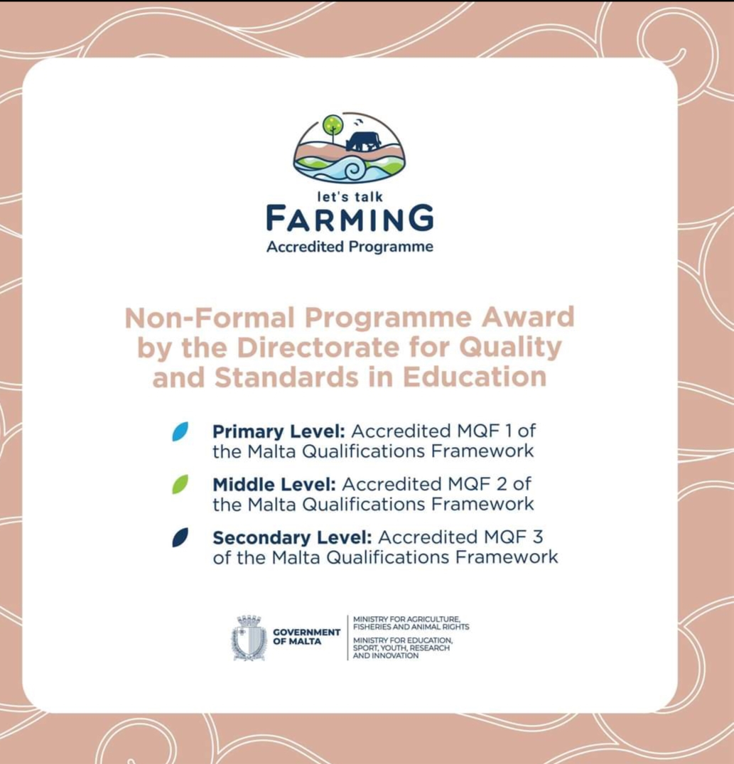 Let's Talk Farming aproved Non-Formal Programme Award by Directorate for Quality and Standards in Education by Goverment of Malta